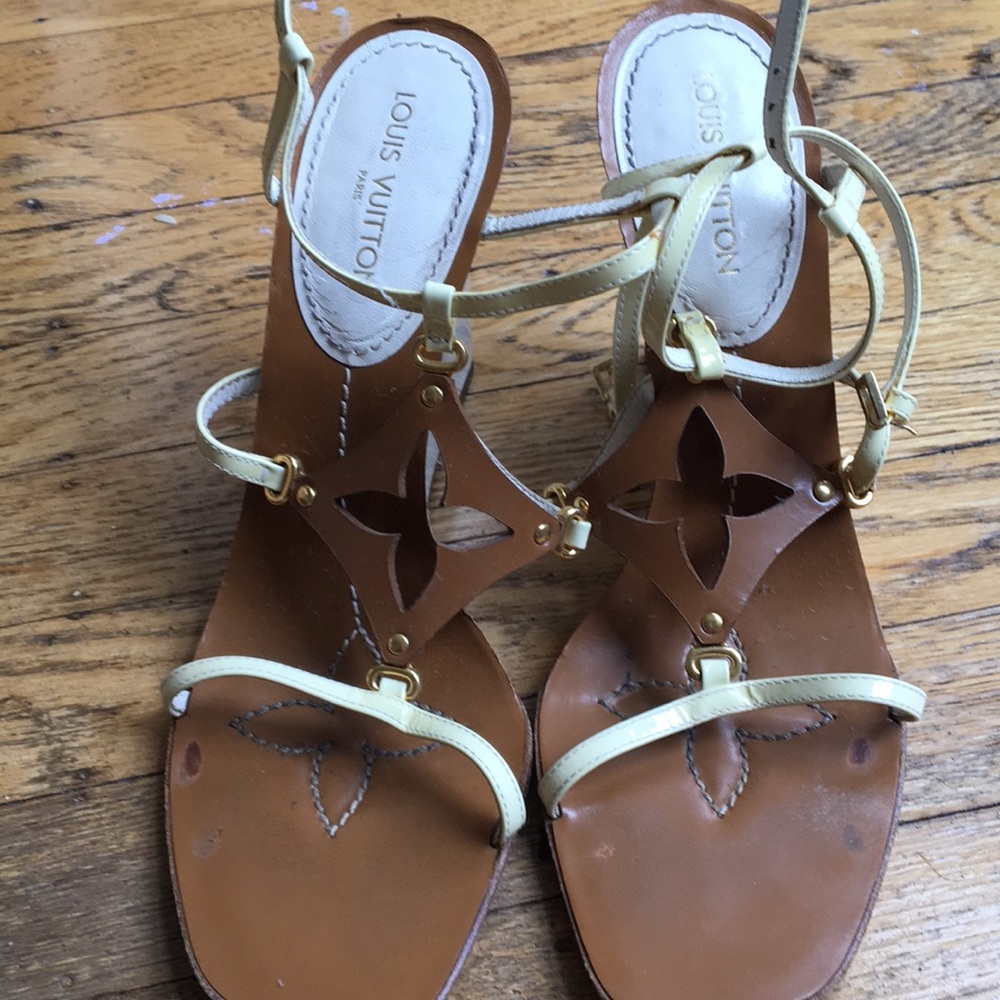 Louis Vuitton patent wedge sandals
